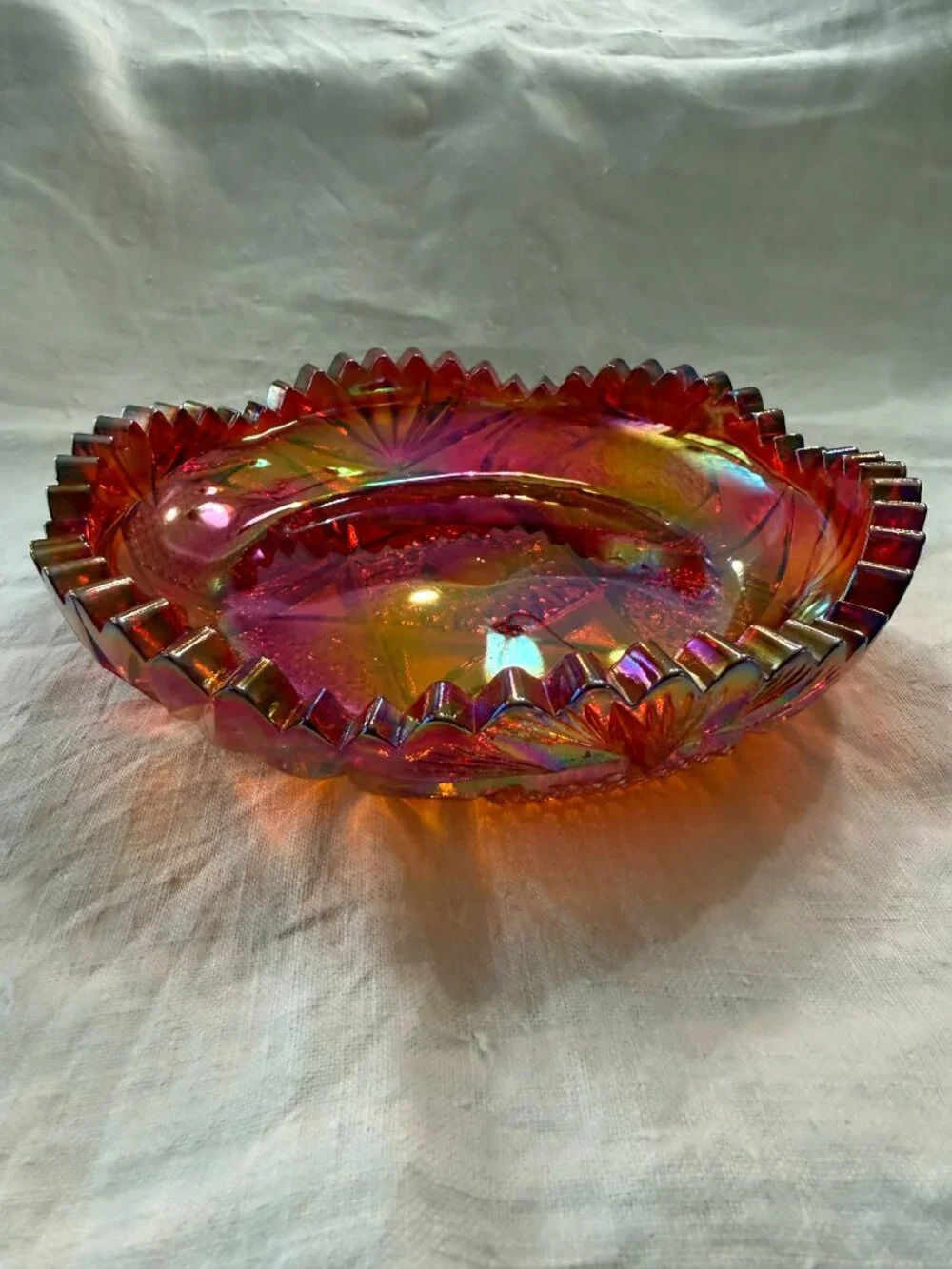 L.E. Smith Carnival Glass Shallow Bowl, Ruby Red, 